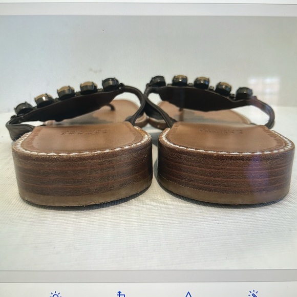 STUART WEITZMAN flat rhinestone jewels sandal brass leather thong slip on EUC - Picture 14 of 16